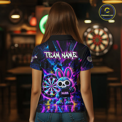 Custom Neon Skull Bunny Dart Shirt for Women Dart League Jersey Polo & 1/4-Zip DHT74