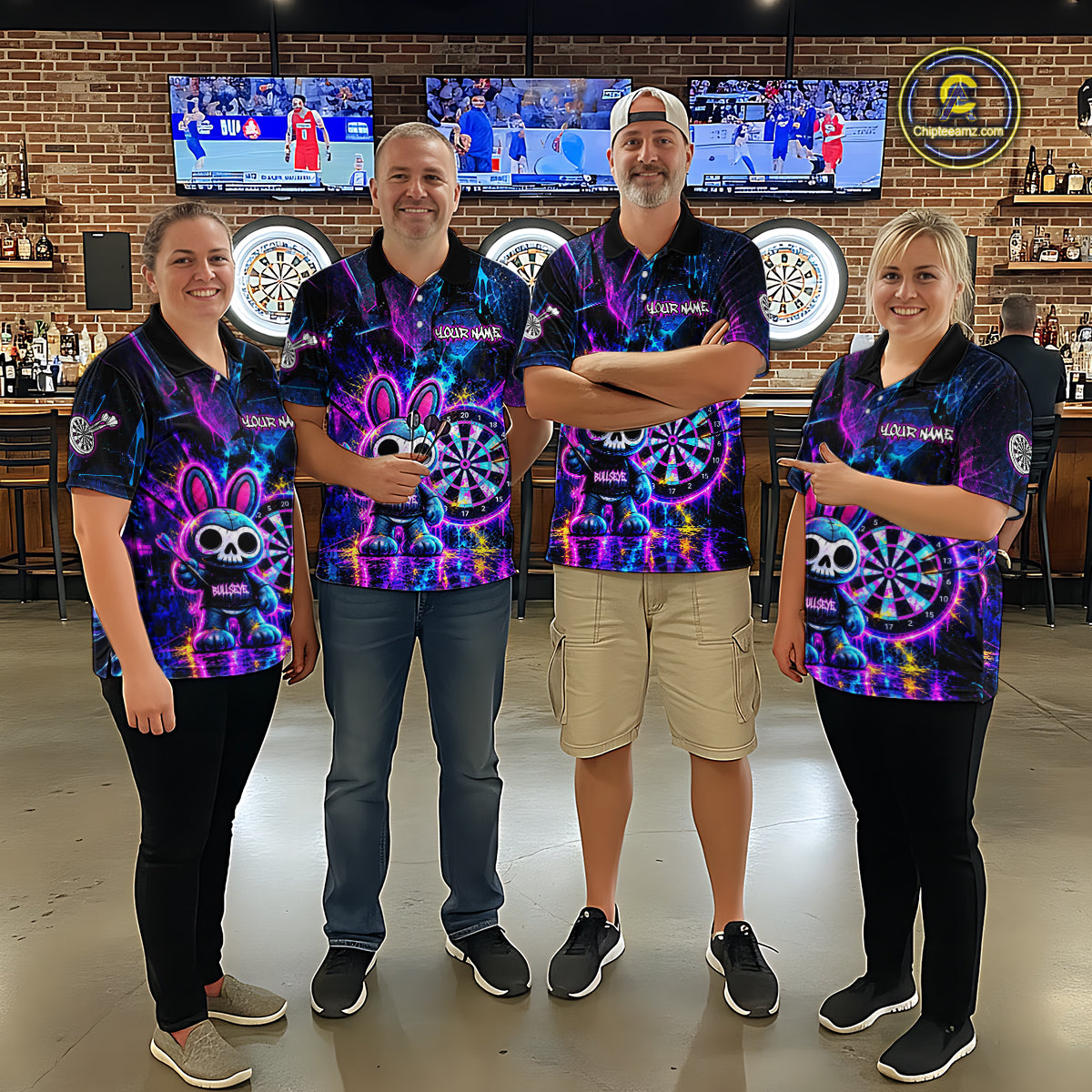 Custom Neon Skull Bunny Dart Shirt for Women Dart League Jersey Polo & 1/4-Zip DHT74