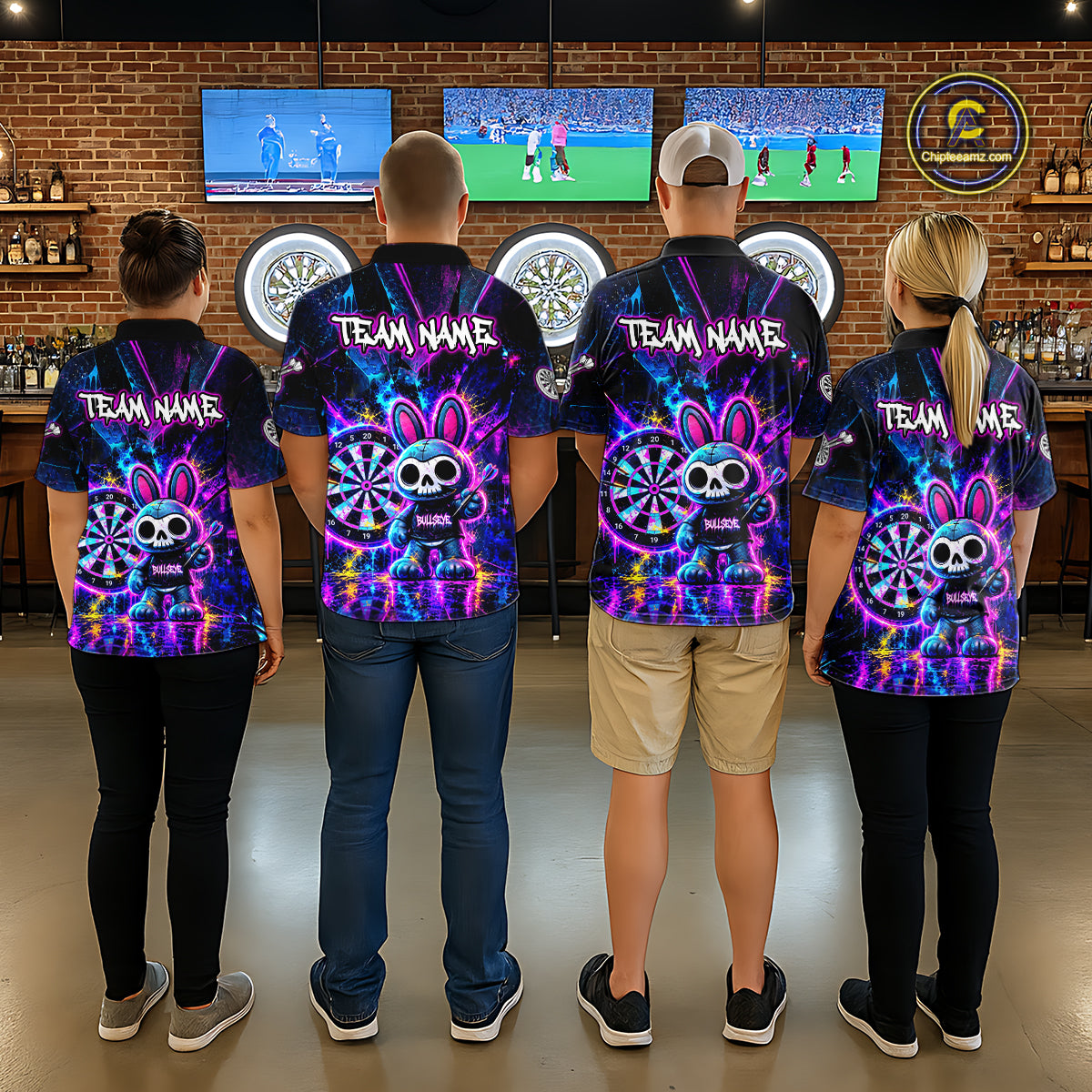 Custom Neon Skull Bunny Dart Shirt for Women Dart League Jersey Polo & 1/4-Zip DHT74