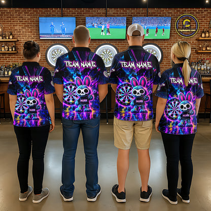 Custom Neon Skull Bunny Dart Shirt for Women Dart League Jersey Polo & 1/4-Zip DHT74