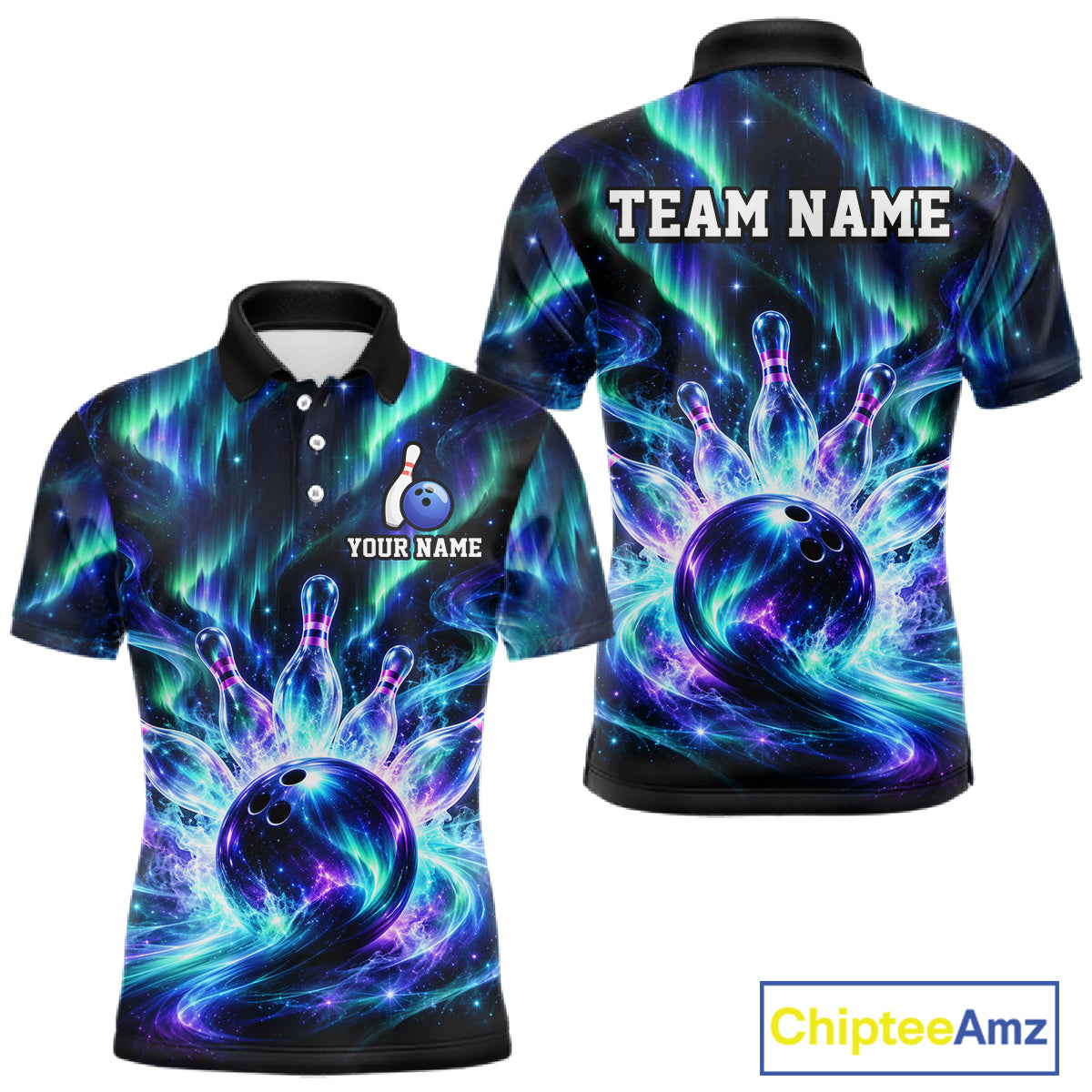 Custom Aurora Galaxy Bowling Shirt for Men Northern Lights Bowling Team Jersey Polo & Quarter-Zip QZT1367