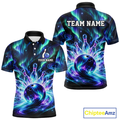 Custom Aurora Galaxy Bowling Shirt for Men Northern Lights Bowling Team Jersey Polo & Quarter-Zip QZT1367