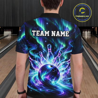 Custom Aurora Galaxy Bowling Shirt for Men Northern Lights Bowling Team Jersey Polo & Quarter-Zip QZT1367