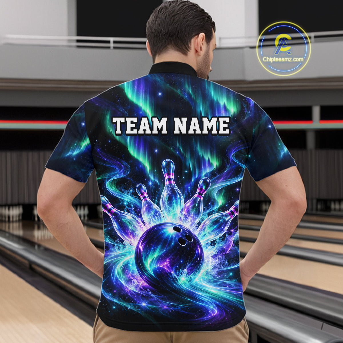 Custom Aurora Galaxy Bowling Shirt for Men Northern Lights Bowling Team Jersey Polo & Quarter-Zip QZT1367