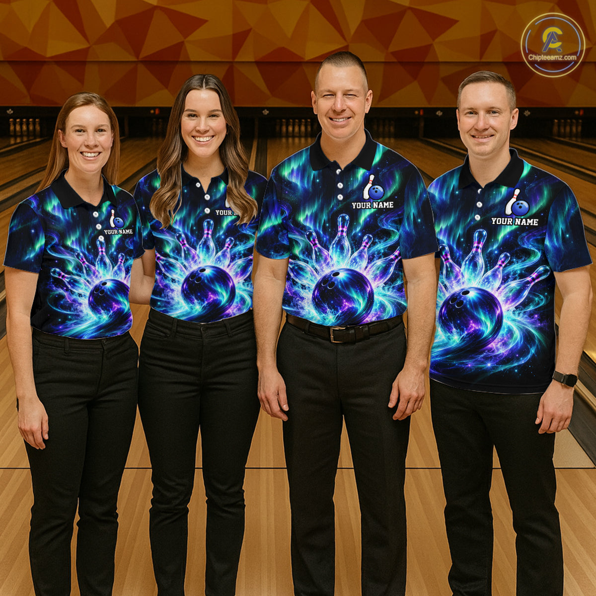 Custom Aurora Galaxy Bowling Shirt for Men Northern Lights Bowling Team Jersey Polo & Quarter-Zip QZT1367