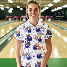 Load image into Gallery viewer, Custom Funny Cat Pattern Bowling Shirt Bowling Jersey League Polo &amp; 1/4Zip Bowling Team for Women QZT951