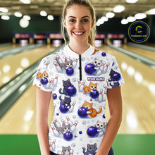 Load image into Gallery viewer, Custom Funny Cat Pattern Bowling Shirt Bowling Jersey League Polo &amp; 1/4Zip Bowling Team for Women QZT951