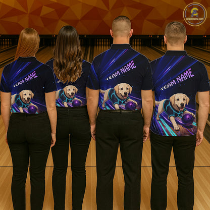 Neon Funny Labrador Retriever Bowling Shirt for Women Custom Bowling Team Jersey Polo & 1/4-Zip QZT992