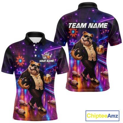 Custom Neon Funny Bulldog Bowling Shirt Bowling Team Jersey for Men Polo & Quarter-Zip QZT1228
