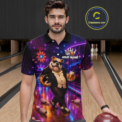 Custom Neon Funny Bulldog Bowling Shirt Bowling Team Jersey for Men Polo & Quarter-Zip QZT1228