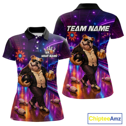 Custom Neon Funny Bulldog Bowling Shirt Bowling Team Jersey for Women Polo & Quarter-Zip QZT1228