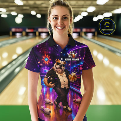 Custom Neon Funny Bulldog Bowling Shirt Bowling Team Jersey for Women Polo & Quarter-Zip QZT1228