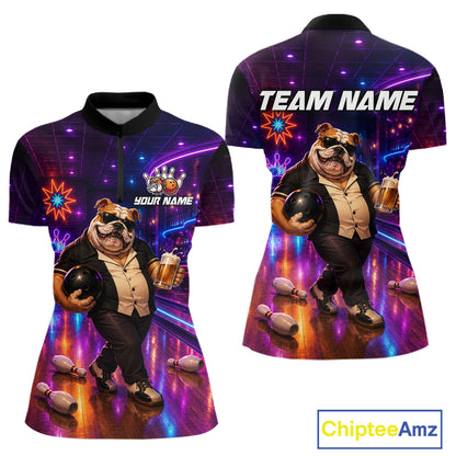 Custom Neon Funny Bulldog Bowling Shirt Bowling Team Jersey for Women Polo & Quarter-Zip QZT1228