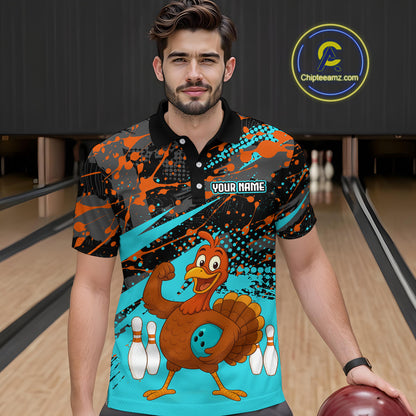 Turquoise Funny Turkey Bowling Team Shirt for Men Bowling Jersey Thanksgiving Bowling Outfit QZT776