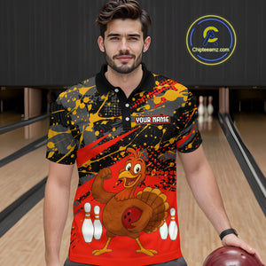 Red Funny Turkey Bowling Team Shirt for Men Bowling Jersey Thanksgiving Bowling Outfit QZT776