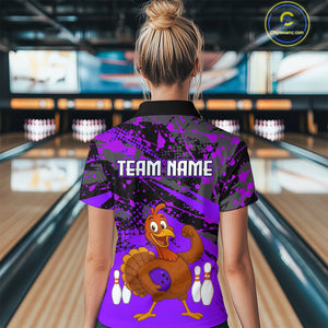 Purple Funny Turkey Bowling Team Shirt for Women Bowling Jersey Thanksgiving Bowling Outfit QZT776