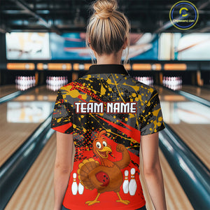 Red Funny Turkey Bowling Team Shirt for Women Bowling Jersey Thanksgiving Bowling Outfit QZT776