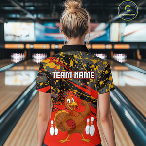 Red Funny Turkey Bowling Team Shirt for Women Bowling Jersey Thanksgiving Bowling Outfit QZT776