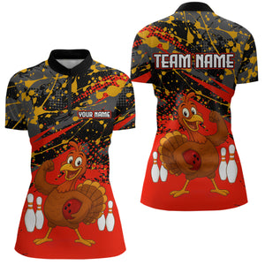 Red Funny Turkey Bowling Team Shirt for Women Bowling Jersey Thanksgiving Bowling Outfit QZT776