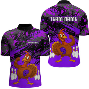 Purple Funny Turkey Bowling Team Shirt for Men Bowling Jersey Thanksgiving Bowling Outfit QZT776