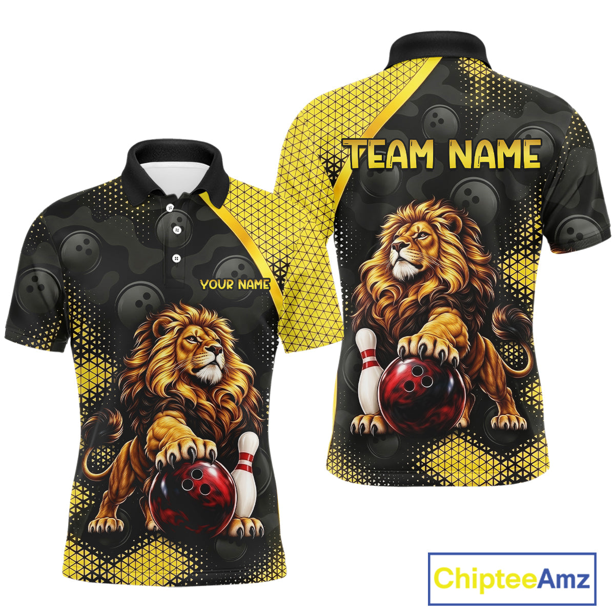 Custom Black & Yellow Lion Bowling Shirt for Men Bowling Team Jersey Polo & 1/4-Zip QZT1368