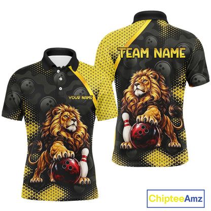Custom Black & Yellow Lion Bowling Shirt for Men Bowling Team Jersey Polo & 1/4-Zip QZT1368