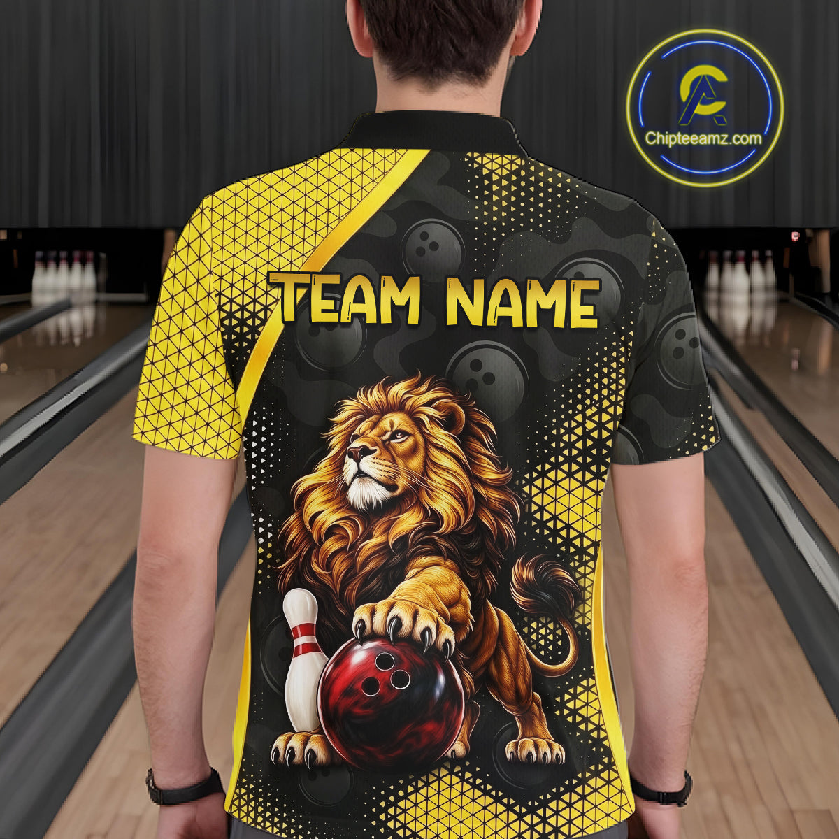 Custom Black & Yellow Lion Bowling Shirt for Men Bowling Team Jersey Polo & 1/4-Zip QZT1368