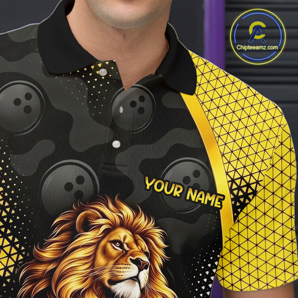 Custom Black & Yellow Lion Bowling Shirt for Men Bowling Team Jersey Polo & 1/4-Zip QZT1368