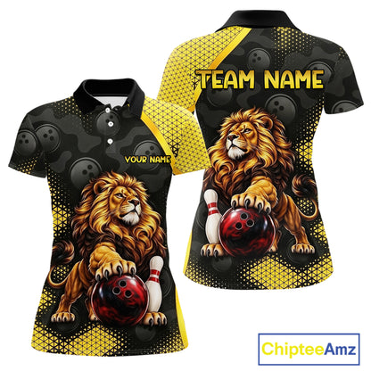 Custom Black & Yellow Lion Bowling Shirt for Women Bowling Team Jersey Polo & 1/4-Zip QZT1368