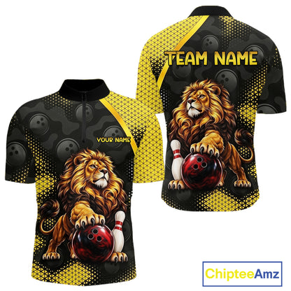 Custom Black & Yellow Lion Bowling Shirt for Men Bowling Team Jersey Polo & 1/4-Zip QZT1368