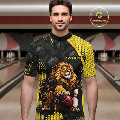 Custom Black & Yellow Lion Bowling Shirt for Men Bowling Team Jersey Polo & 1/4-Zip QZT1368