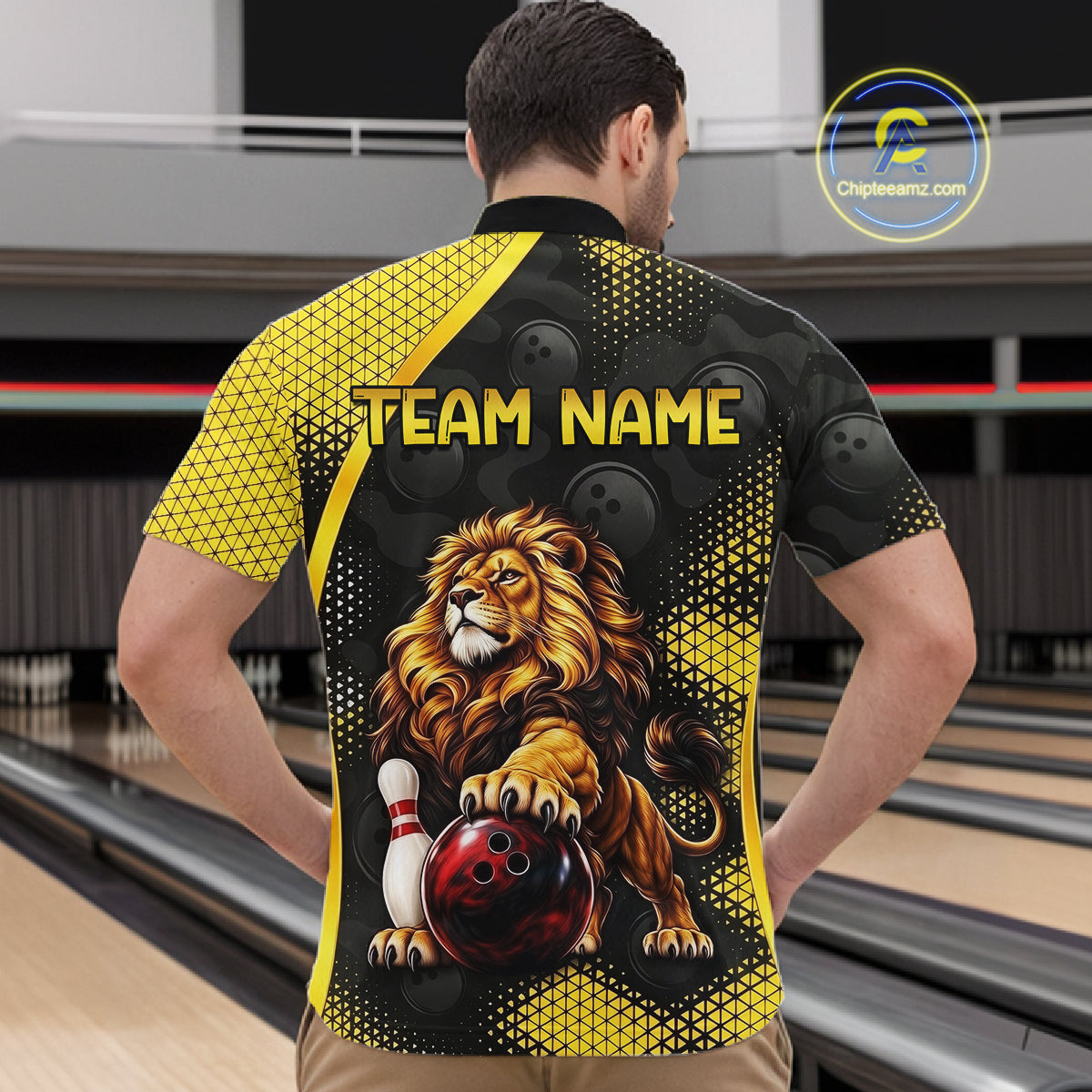 Custom Black & Yellow Lion Bowling Shirt for Men Bowling Team Jersey Polo & 1/4-Zip QZT1368