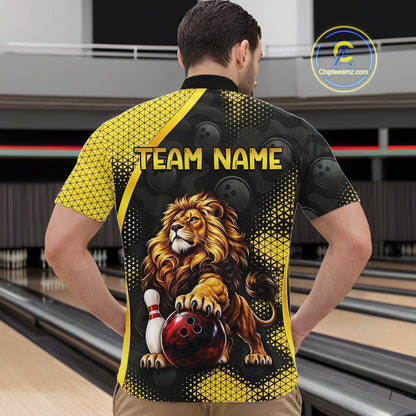 Custom Black & Yellow Lion Bowling Shirt for Men Bowling Team Jersey Polo & 1/4-Zip QZT1368