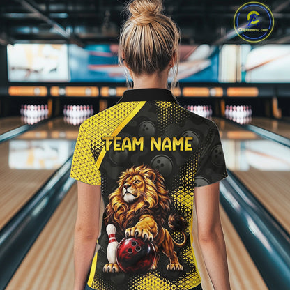 Custom Black & Yellow Lion Bowling Shirt for Women Bowling Team Jersey Polo & 1/4-Zip QZT1368