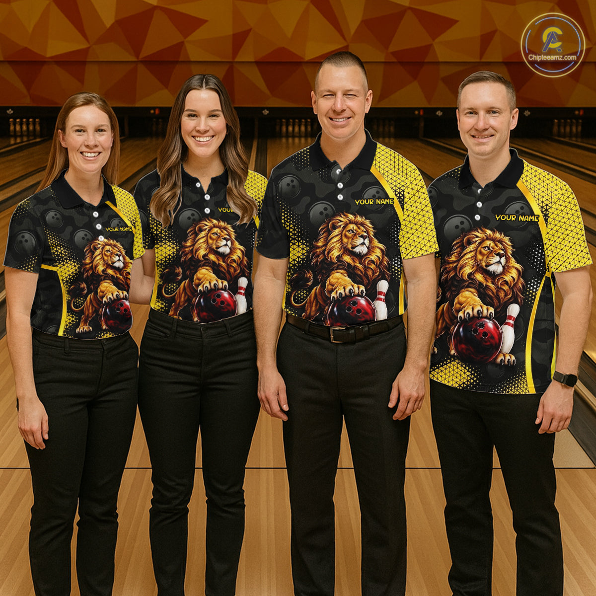 Custom Black & Yellow Lion Bowling Shirt for Women Bowling Team Jersey Polo & 1/4-Zip QZT1368
