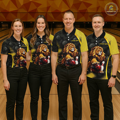 Custom Black & Yellow Lion Bowling Shirt for Women Bowling Team Jersey Polo & 1/4-Zip QZT1368