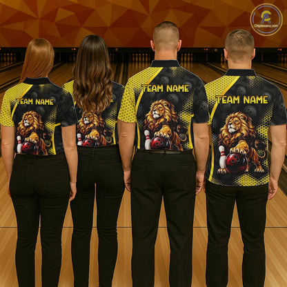 Custom Black & Yellow Lion Bowling Shirt for Women Bowling Team Jersey Polo & 1/4-Zip QZT1368