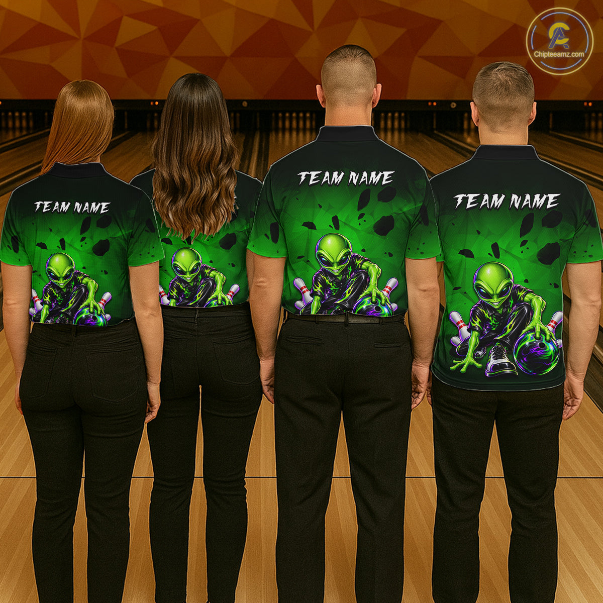 Custom Green Alien Bowling Shirt for Women Funny Bowling Team Jersey Polo & 1/4-Zip QZT1371