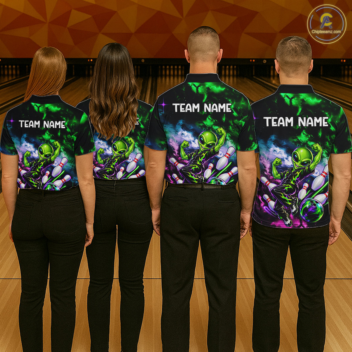 Custom Green & Pink Alien Bowling Shirt for Women Smoke Funny Bowling Team Jersey QZT1372