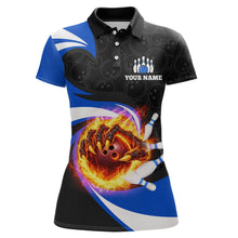 Load image into Gallery viewer, Personalized Blue Flame Demon Hand Bowling Shirt for Women Bowling Outfit Polo &amp; Quarter-Zip Bowling Jersey QZT867