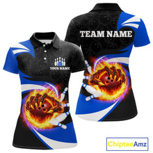 Load image into Gallery viewer, Personalized Blue Flame Demon Hand Bowling Shirt for Women Bowling Outfit Polo &amp; Quarter-Zip Bowling Jersey QZT867
