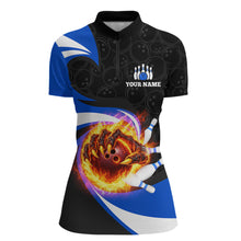 Load image into Gallery viewer, Personalized Blue Flame Demon Hand Bowling Shirt for Women Bowling Outfit Polo &amp; Quarter-Zip Bowling Jersey QZT867