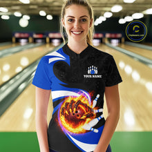 Load image into Gallery viewer, Personalized Blue Flame Demon Hand Bowling Shirt for Women Bowling Outfit Polo &amp; Quarter-Zip Bowling Jersey QZT867