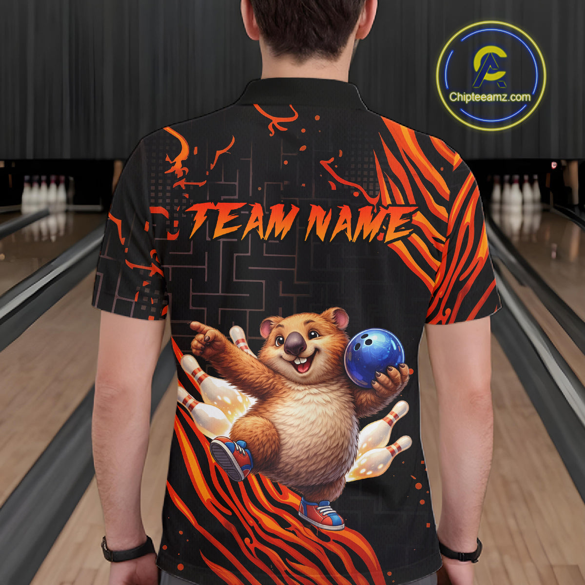 Orange Funny Wombat Bowling Shirt for Men Custom Bowling Jersey Polo & Quarter-Zip Bowling Outfit  QZT923