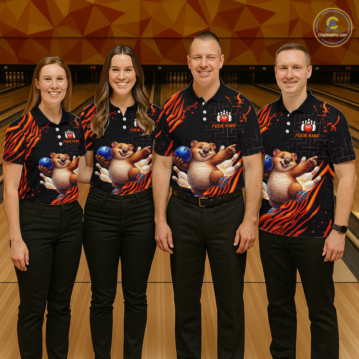 Orange Funny Wombat Bowling Shirt for Men Custom Bowling Jersey Polo & Quarter-Zip Bowling Outfit  QZT923