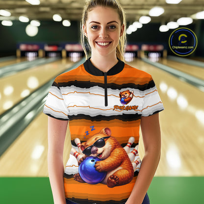 Custom Orange Wombat Bowling Shirt for Women Bowling League Jersey Polo & 1/4-Zip Bowling Outfit QZT925
