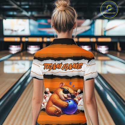 Custom Orange Wombat Bowling Shirt for Women Bowling League Jersey Polo & 1/4-Zip Bowling Outfit QZT925