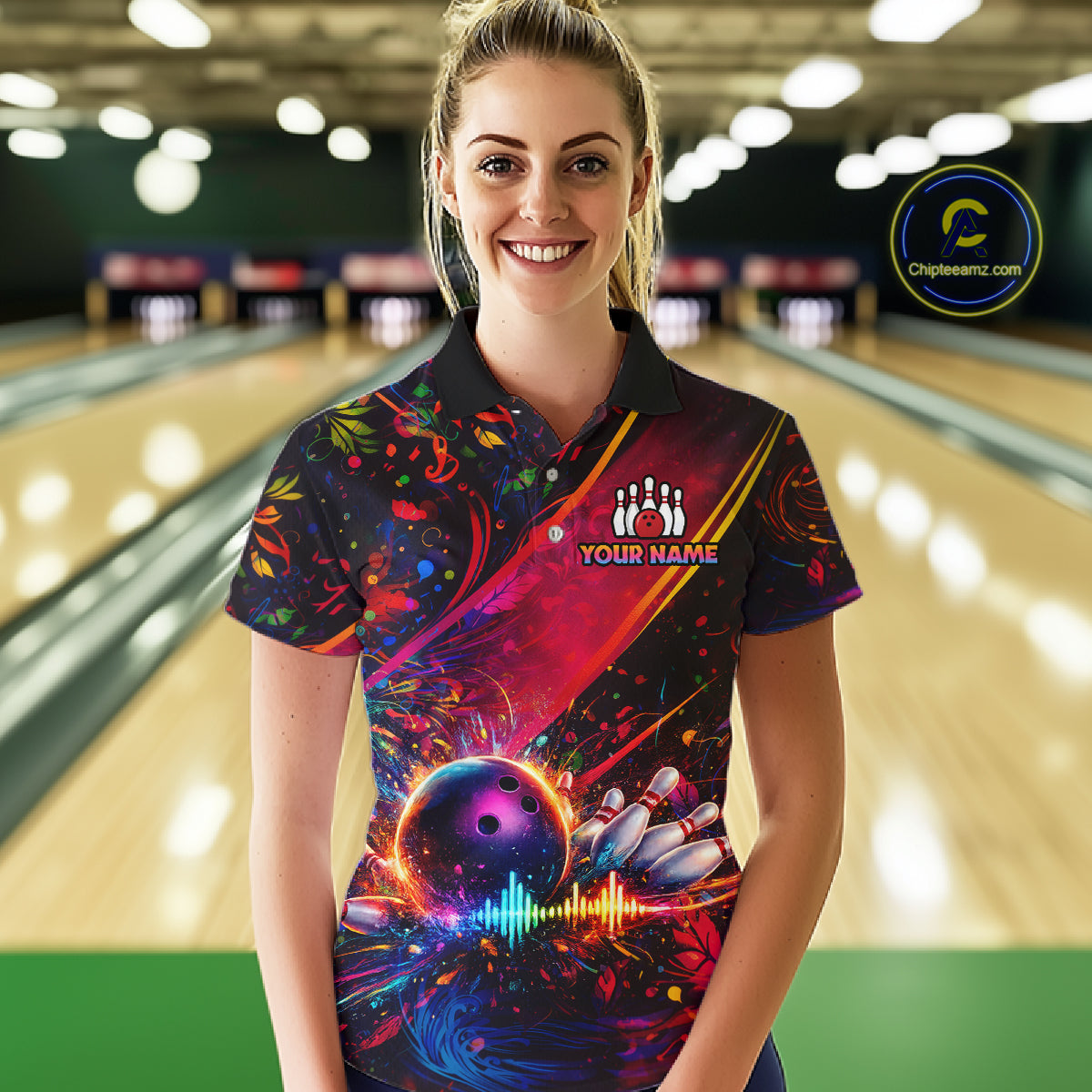 Custom Retro Music Bowling Shirt for Women Bowling Jersey Polo & 1/4-Zip Bowling Tournament QZT954