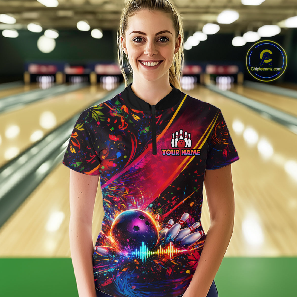 Custom Retro Music Bowling Shirt for Women Bowling Jersey Polo & 1/4-Zip Bowling Tournament QZT954