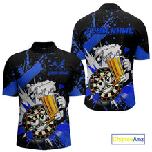Load image into Gallery viewer, Funny Blue Beer Dartboard Team Shirt for Men Custom Dart Jersey Polo &amp; Quarter-Zip Dart Outfit DHT40